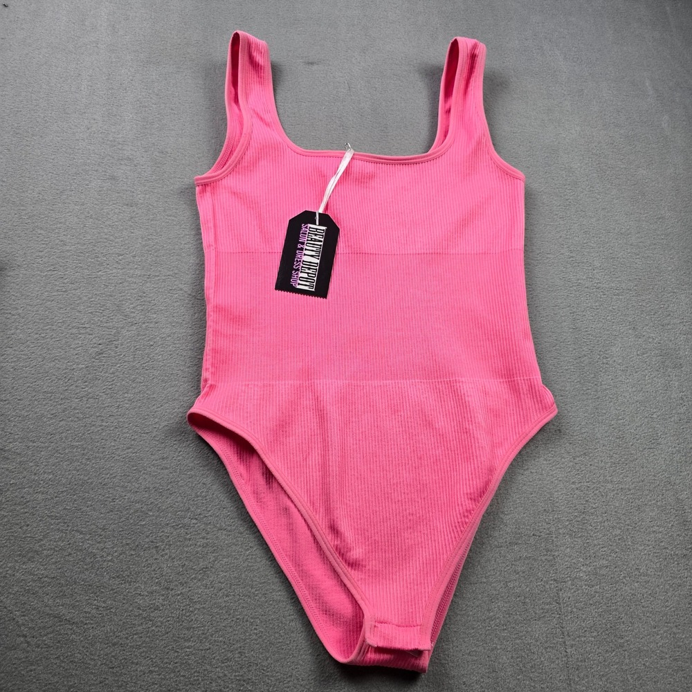 Pink Perfect Fit Tank Top Bodysuit Ribbed Seamless Square Neck MEDIUM New